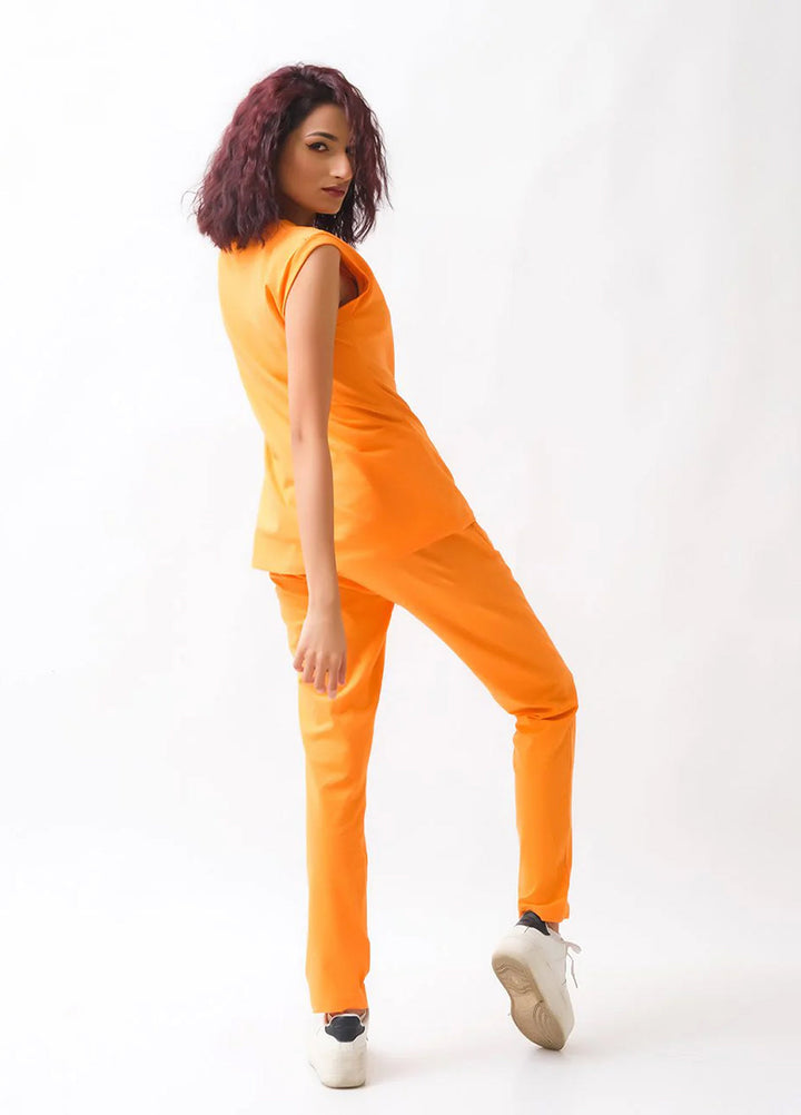 Dhaga Women Western Solids 2 Piece jersy Orange Co Ords DHSSSCO - Summer Collection