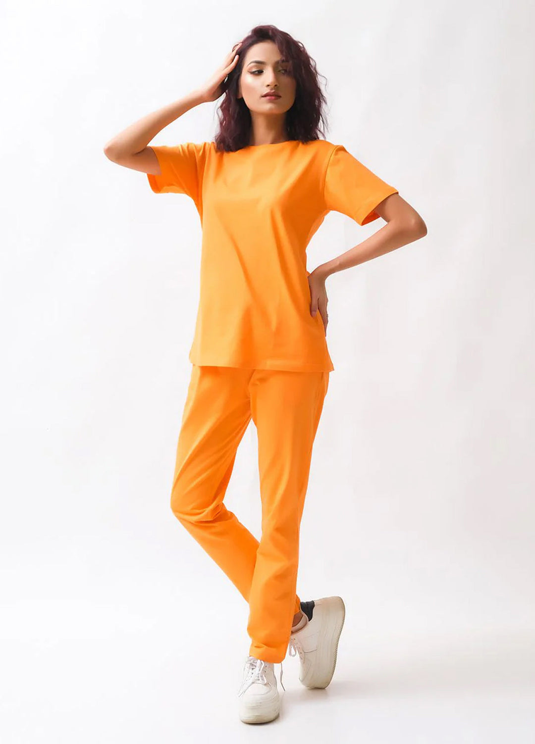 Dhaga Women Western Solids 2 Piece jersy Orange Co Ords DHSSSCO5 - Summer Collection