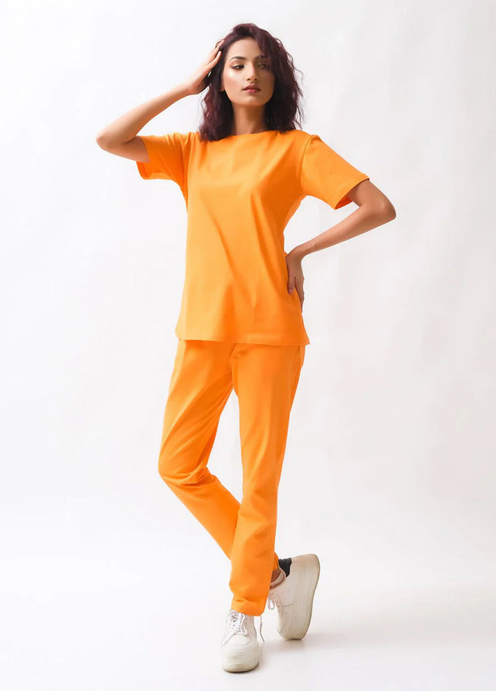 Dhaga Women Western Solids 2 Piece jersy Orange Co Ords DHSSSCO5 - Summer Collection