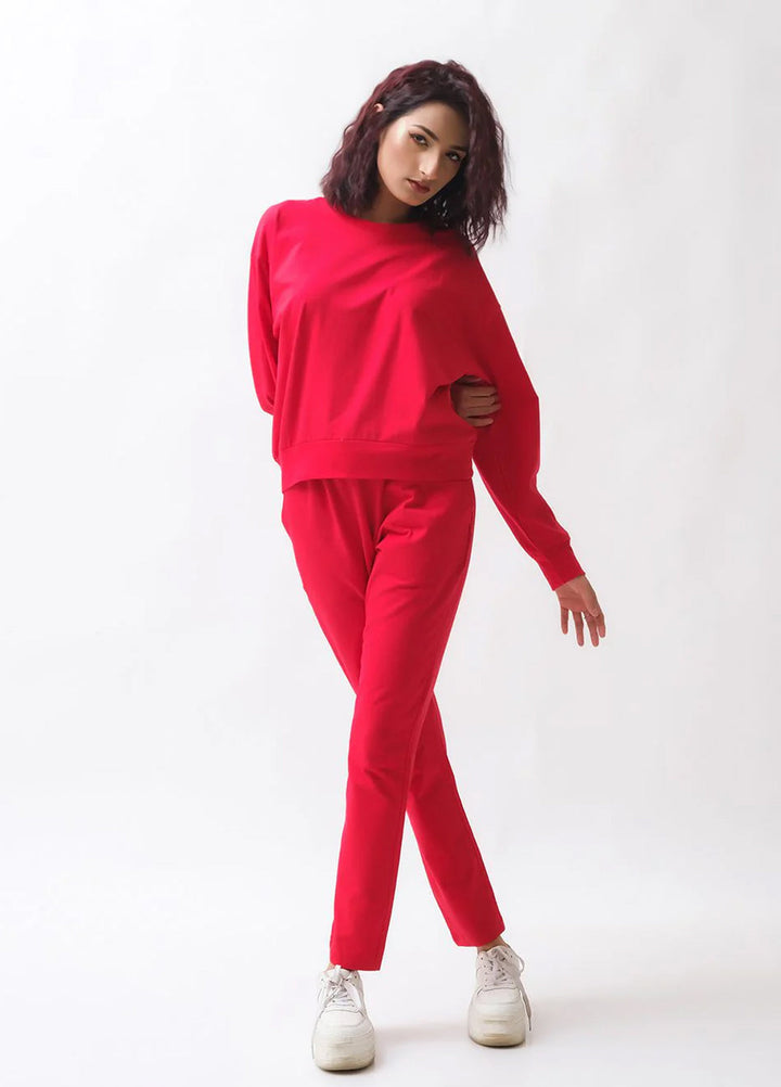 Dhaga Women Western Solids 2 Piece jersy Red Co Ords Crop DHSSSCO5 - Summer Collection