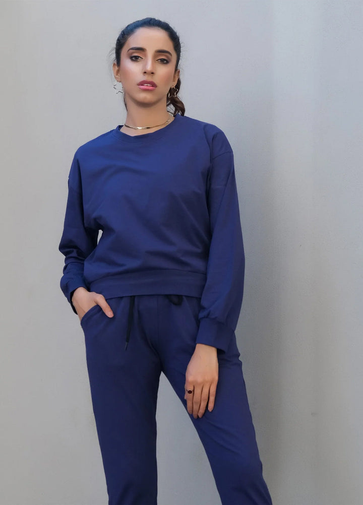 Dhaga Women Western Solids 2 Piece jersy Royal Blue Co Ords Crop DHSSSCO6 - Summer Collection