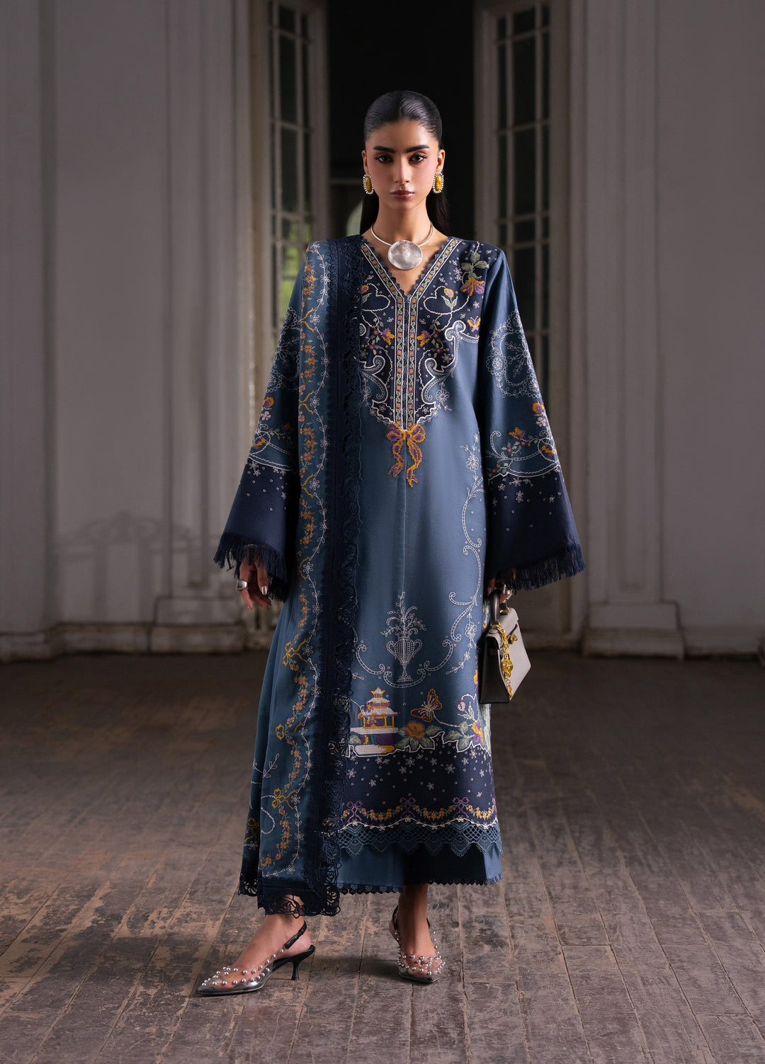 Dulzura by Bin Ilyas Unstitched Embroidered Leather Peach 3 Piece Suit BI26UPD 1023A - Leather Collection
