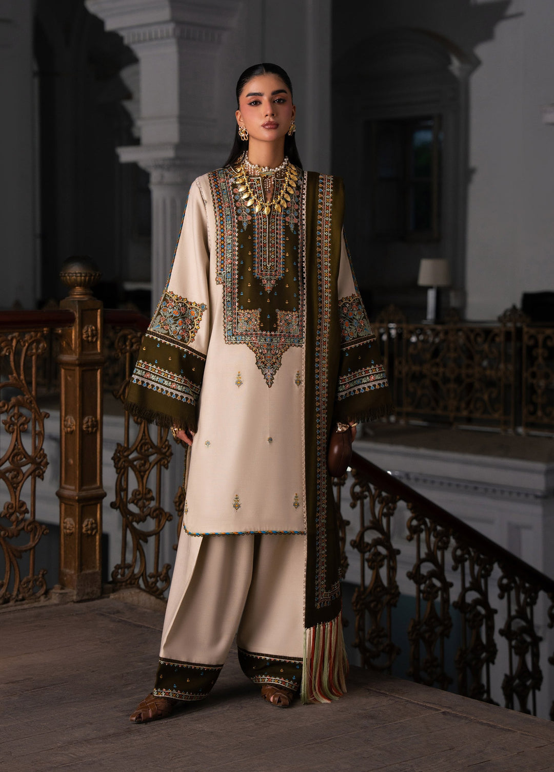 Dulzura by Bin Ilyas Unstitched Embroidered Leather Peach 3 Piece Suit BI26UPD 1026B - Leather Collection