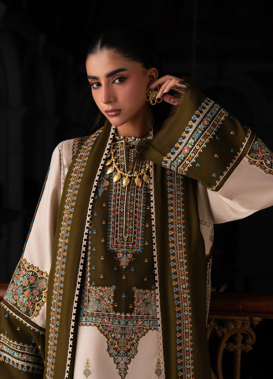 Dulzura by Bin Ilyas Unstitched Embroidered Leather Peach 3 Piece Suit BI26UPD 1026B - Leather Collection