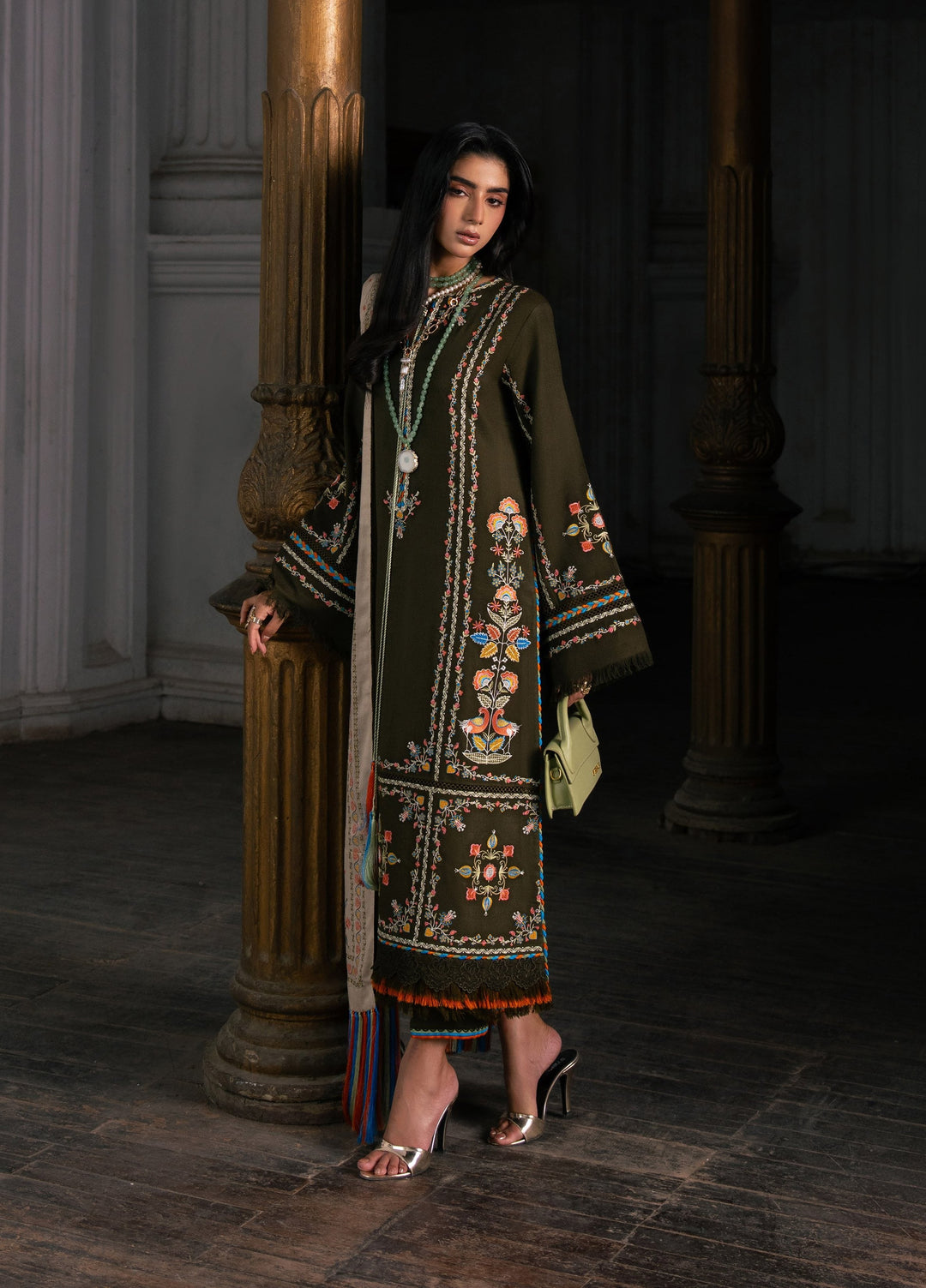 Dulzura by Bin Ilyas Unstitched Embroidered Leather Peach 3 Piece Suit BI26UPD 1021B - Leather Collection