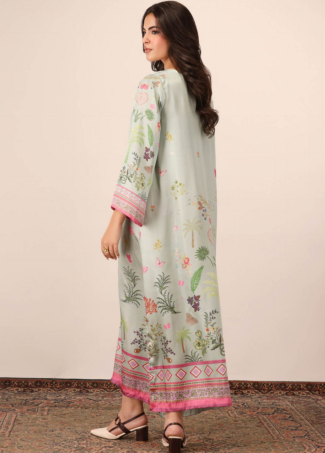 Essential Edit by Raum by Sarb RTW Printed Charmeuse Silk Kaftaan Suit RS26REE ED-02 Mint Green - Casual Collection