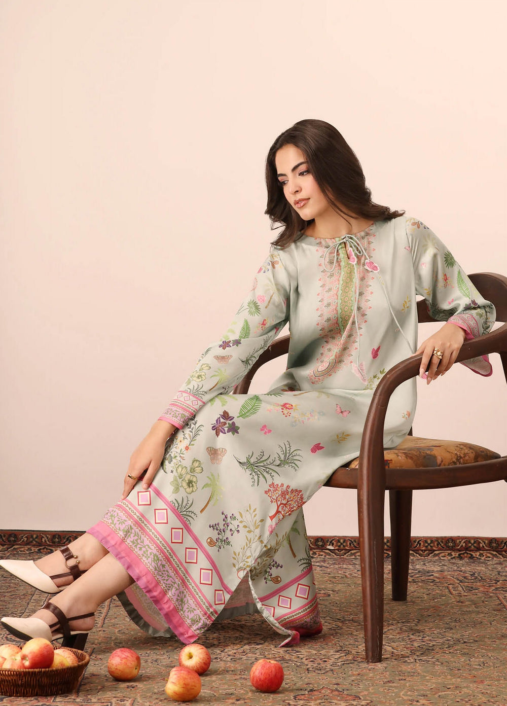 Essential Edit by Raum by Sarb RTW Printed Charmeuse Silk Kaftaan Suit RS26REE ED-02 Mint Green - Casual Collection