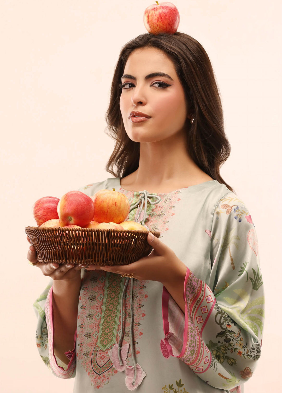 Essential Edit by Raum by Sarb RTW Printed Charmeuse Silk Kaftaan Suit RS26REE ED-02 Mint Green - Casual Collection