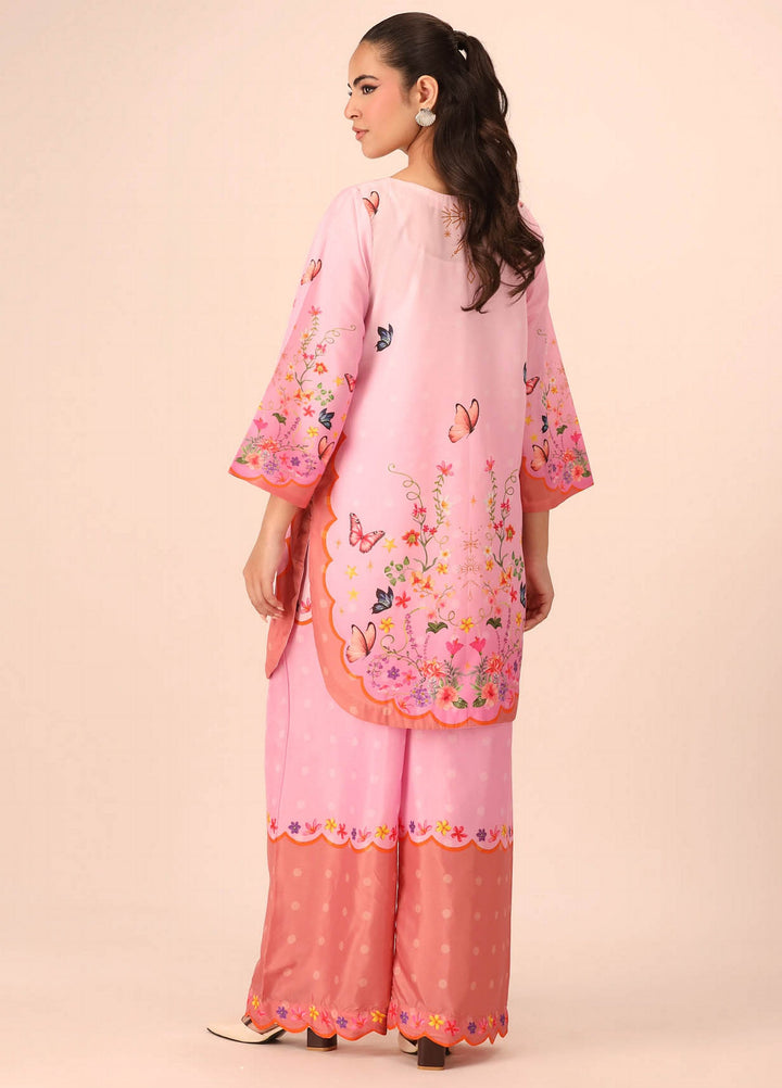 Essential Edit by Raum by Sarb RTW Printed Grip Silk 2 Piece Suit RS26REE ED-04 Coral Pink - Casual Collection