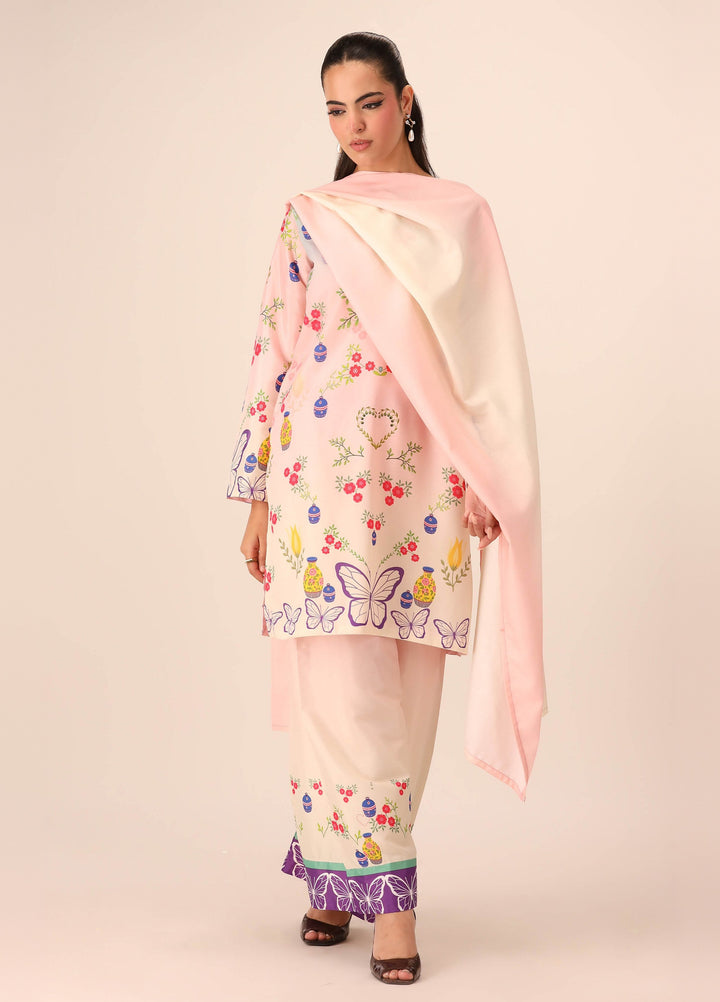 Essential Edit by Raum by Sarb RTW Printed Grip Silk 3 Piece Suit RS26REE ED-06 Off White - Casual Collection
