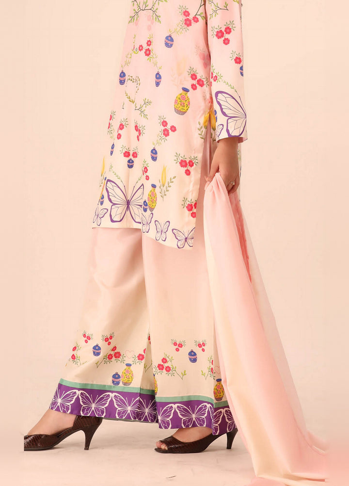 Essential Edit by Raum by Sarb RTW Printed Grip Silk 3 Piece Suit RS26REE ED-06 Off White - Casual Collection