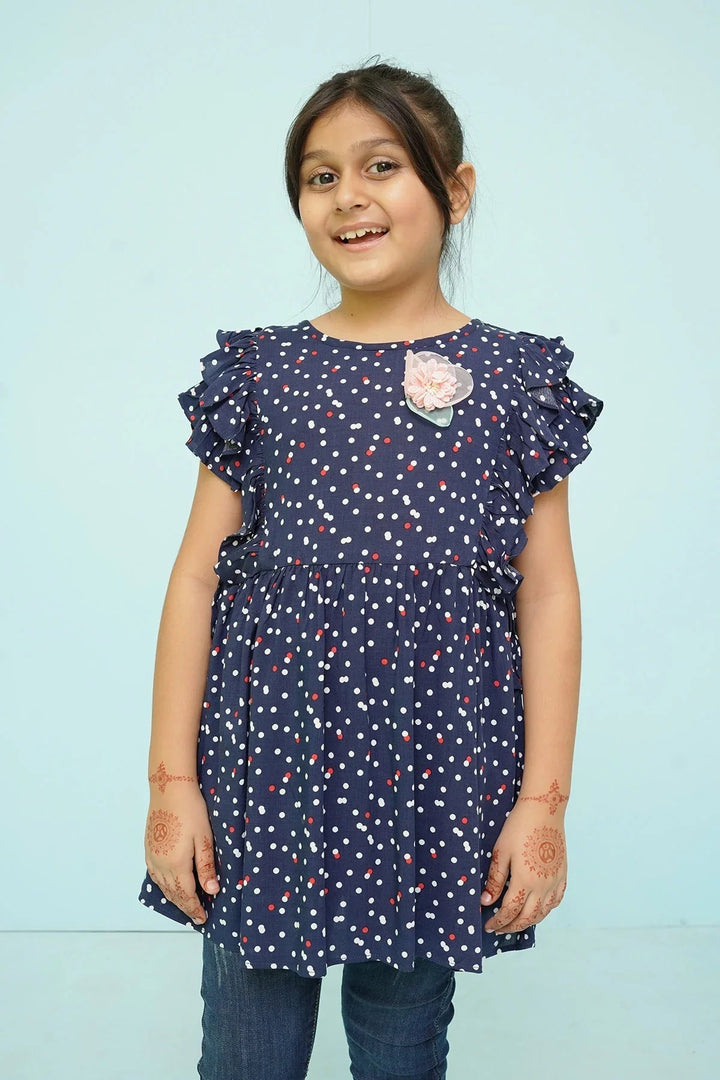 Ochre RTW Printed Linen Printed Top Girls 1 Piece OWT-438NVY - Summer Collection