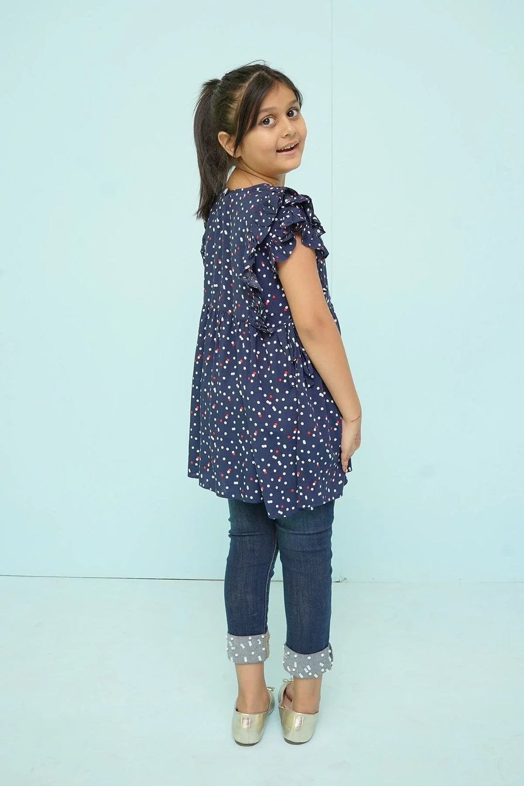 Ochre RTW Printed Linen Printed Top Girls 1 Piece OWT-438NVY - Summer Collection