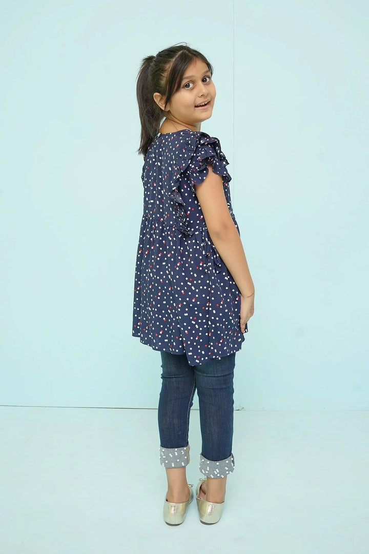 Ochre RTW Printed Linen Printed Top Girls 1 Piece OWT-438NVY - Summer Collection