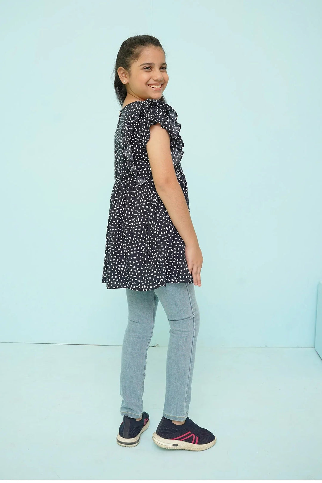 Ochre RTW Printed Linen Printed Top Girls 1 Piece OWT-438BLK - Summer Collection