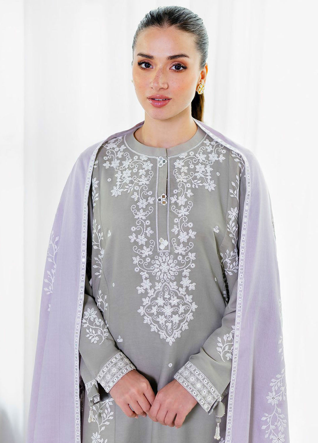 Cross Stitch Embroidered Cotton Satin Suits Unstitched 3 Piece CS25SU Ethereal Veil - Winter Collection