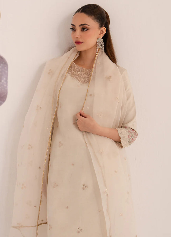 Izel Pret Embroidered Raw Silk 3 Piece Suit Ecru