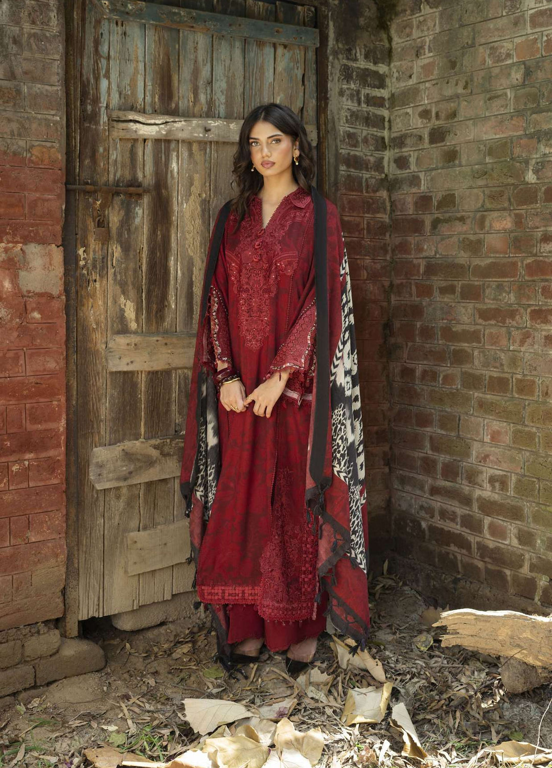 Wilderness by Elaf Unstitched Printed Marina Twill 3 Piece Suit EL26UW Crimsonwood EWR-5A - Winter Collection