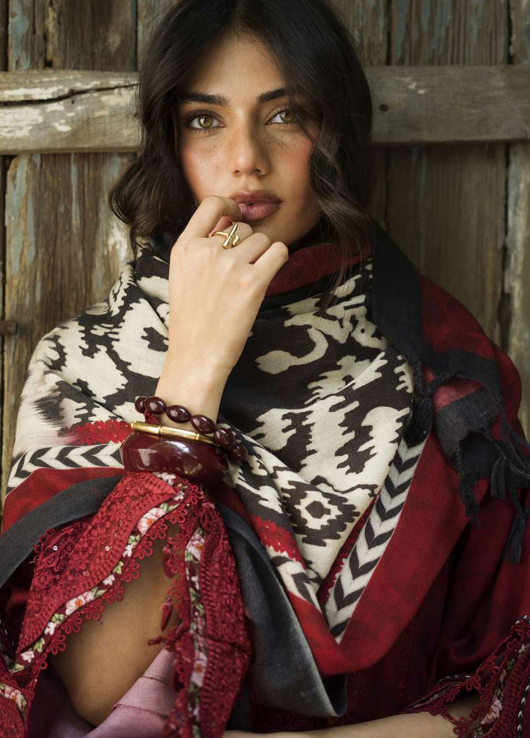 Wilderness by Elaf Unstitched Printed Marina Twill 3 Piece Suit EL26UW Crimsonwood EWR-5A - Winter Collection