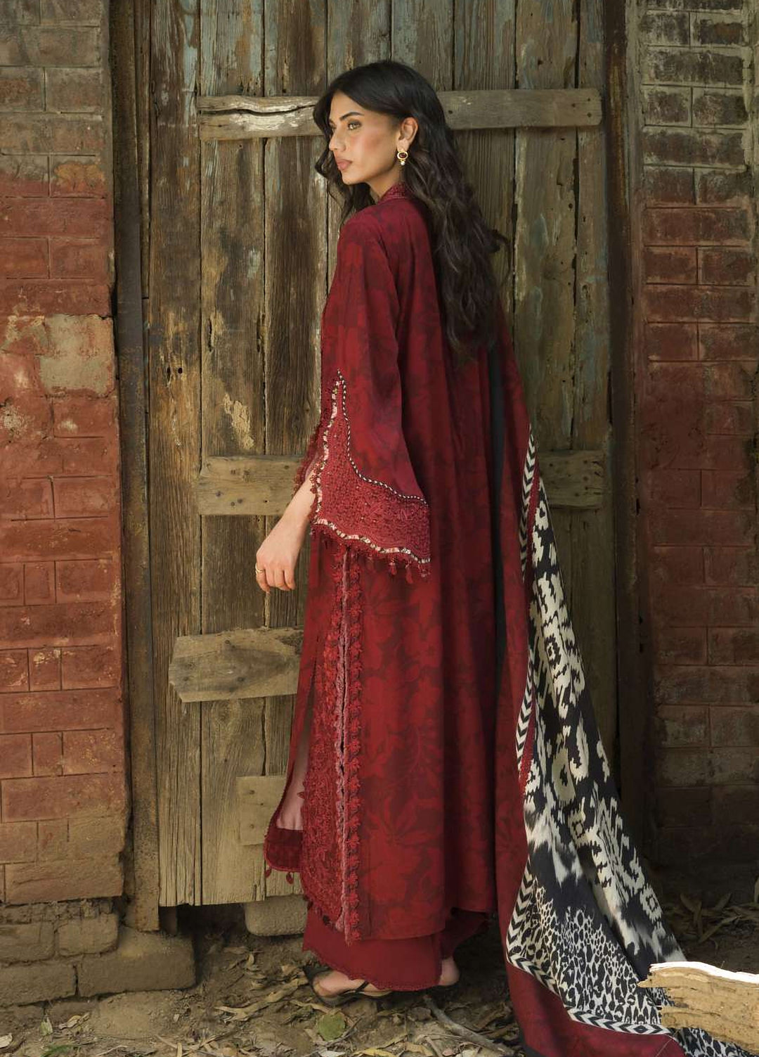 Wilderness by Elaf Unstitched Printed Marina Twill 3 Piece Suit EL26UW Crimsonwood EWR-5A - Winter Collection