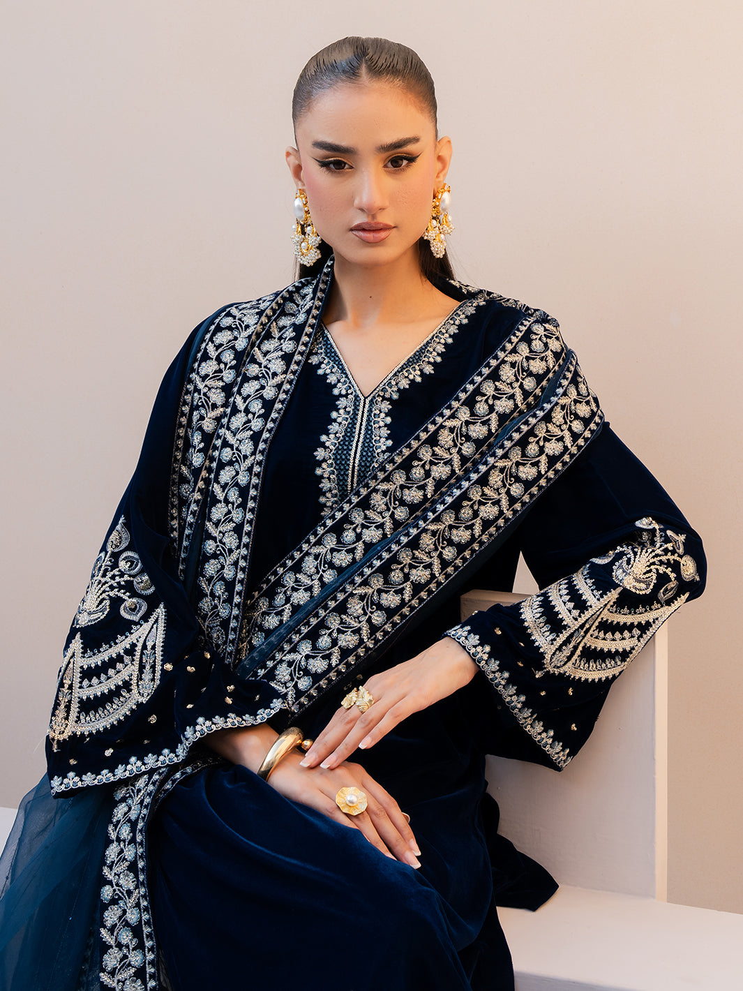 Le Tresor by Izel Pret Embroidered Velvet 3 Piece Suit Elora - Festive Collection