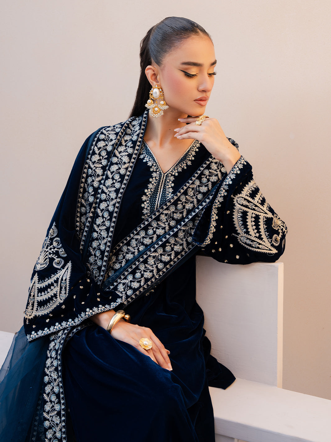 Le Tresor by Izel Pret Embroidered Velvet 3 Piece Suit Elora - Festive Collection