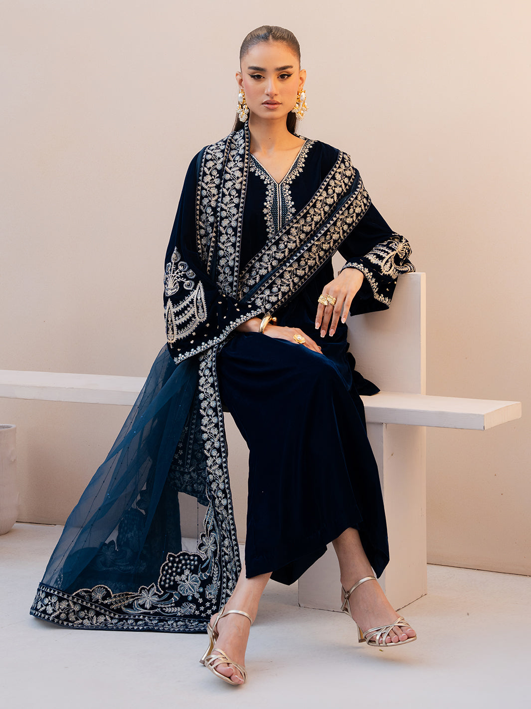 Le Tresor by Izel Pret Embroidered Velvet 3 Piece Suit Elora - Festive Collection