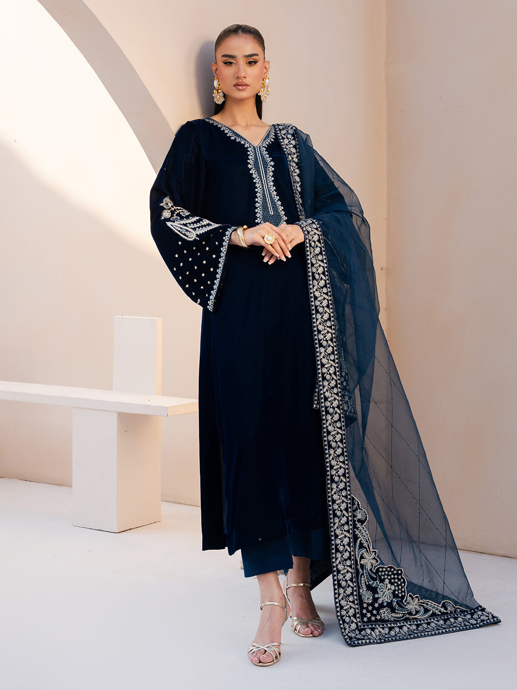 Le Tresor by Izel Pret Embroidered Velvet 3 Piece Suit Elora - Festive Collection