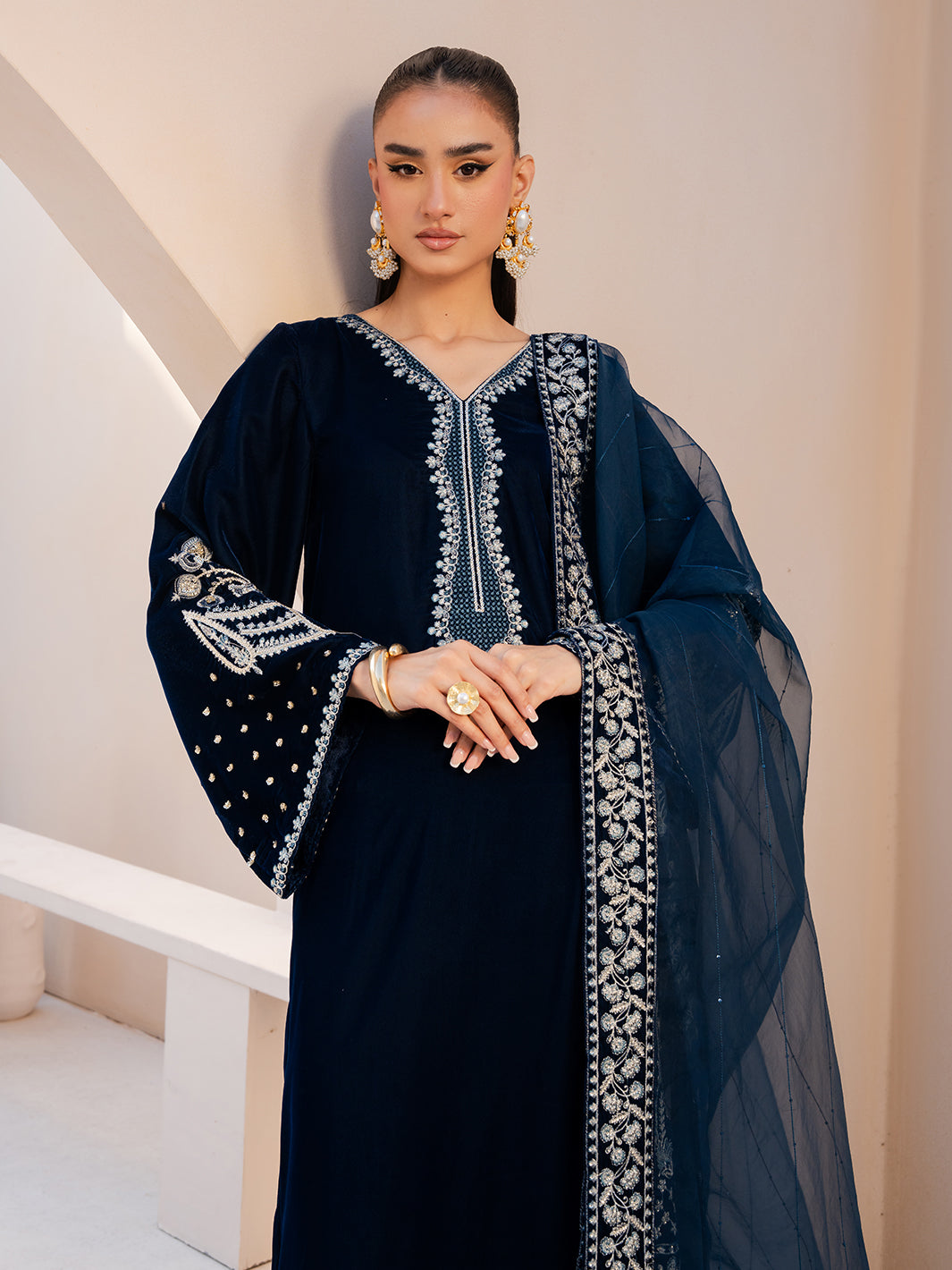 Le Tresor by Izel Pret Embroidered Velvet 3 Piece Suit Elora - Festive Collection
