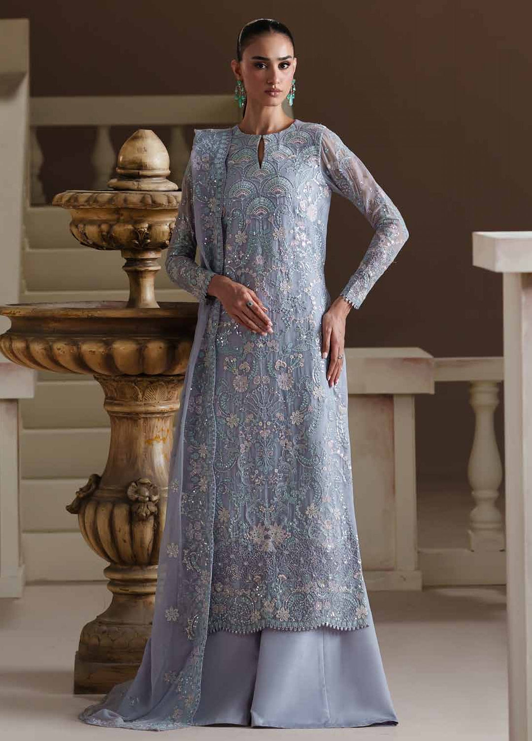 Modern Heirloom by Emaan Adeel Unstitched Embroidered Chiffon 3 Piece Suit EA26UMH Blue Verse - Festive Collection