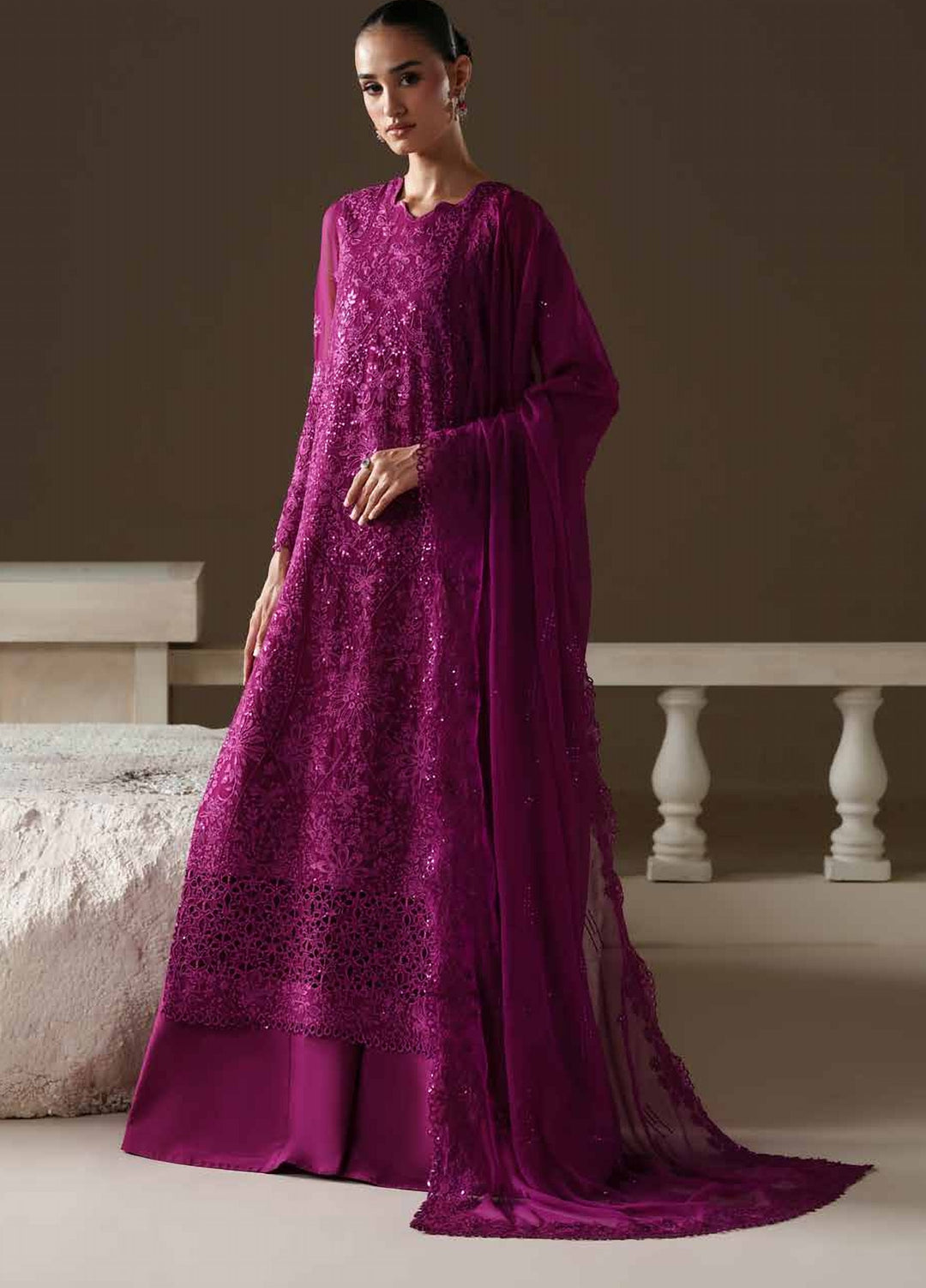 Modern Heirloom by Emaan Adeel Unstitched Embroidered Chiffon 3 Piece Suit EA26UMH Rose Memoir - Festive Collection