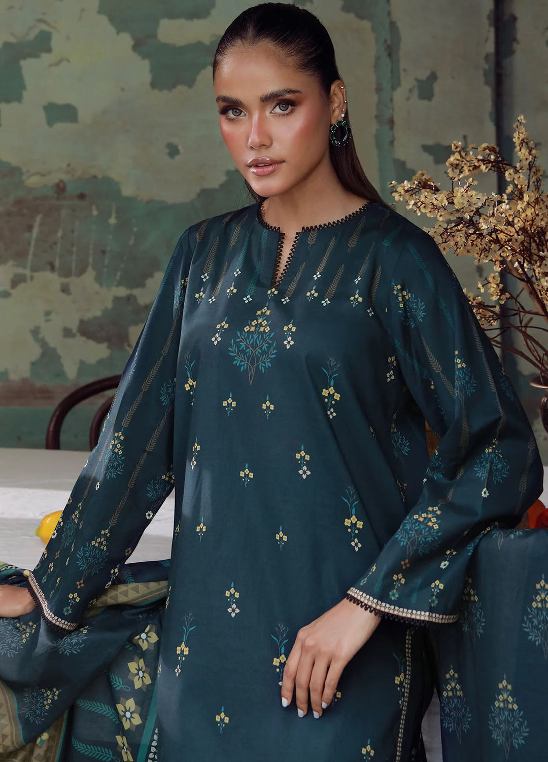 Elara by Sahar Unstitched Printed 3 Piece Cambric SHR25EP Emerald Dusk - Casual Collection