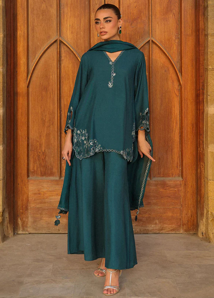Luxe by Sahar Pret Embroidered Raw Silk 3 Piece Emerald Essence