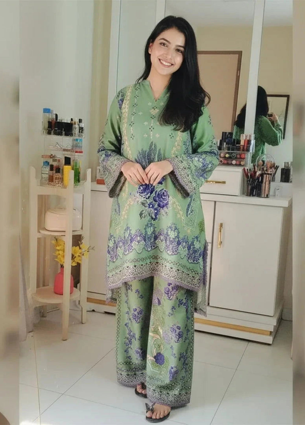 Mataish Women RTW Printed Crepe 2 Piece Suit Emerald Grace Cordset - Festive Collection