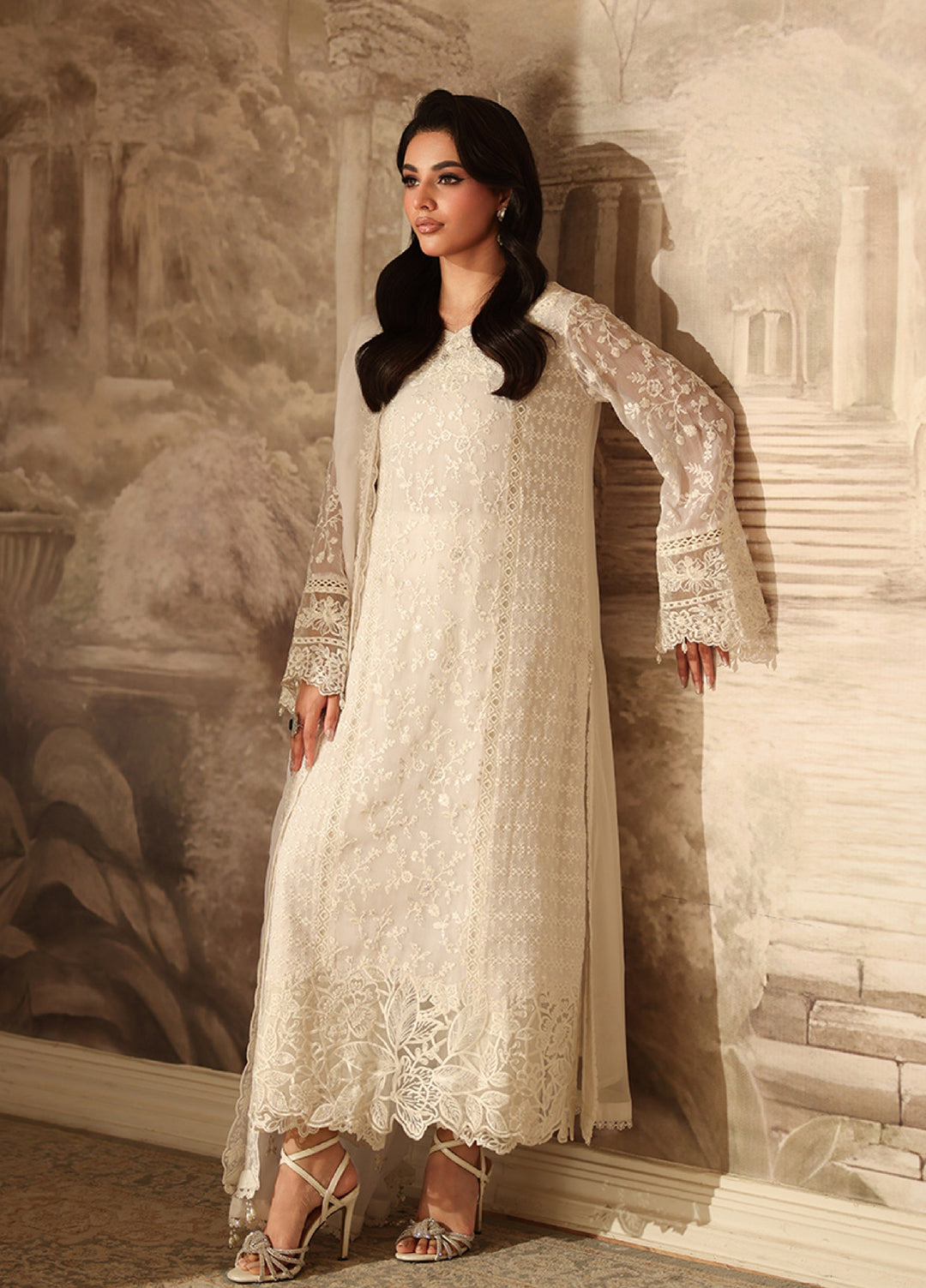 Ensembles by Azure Embroidered Unstitched Chiffon Suits 3 Piece AZU25EU ES-112 Pearl Whisper - Festive Collection