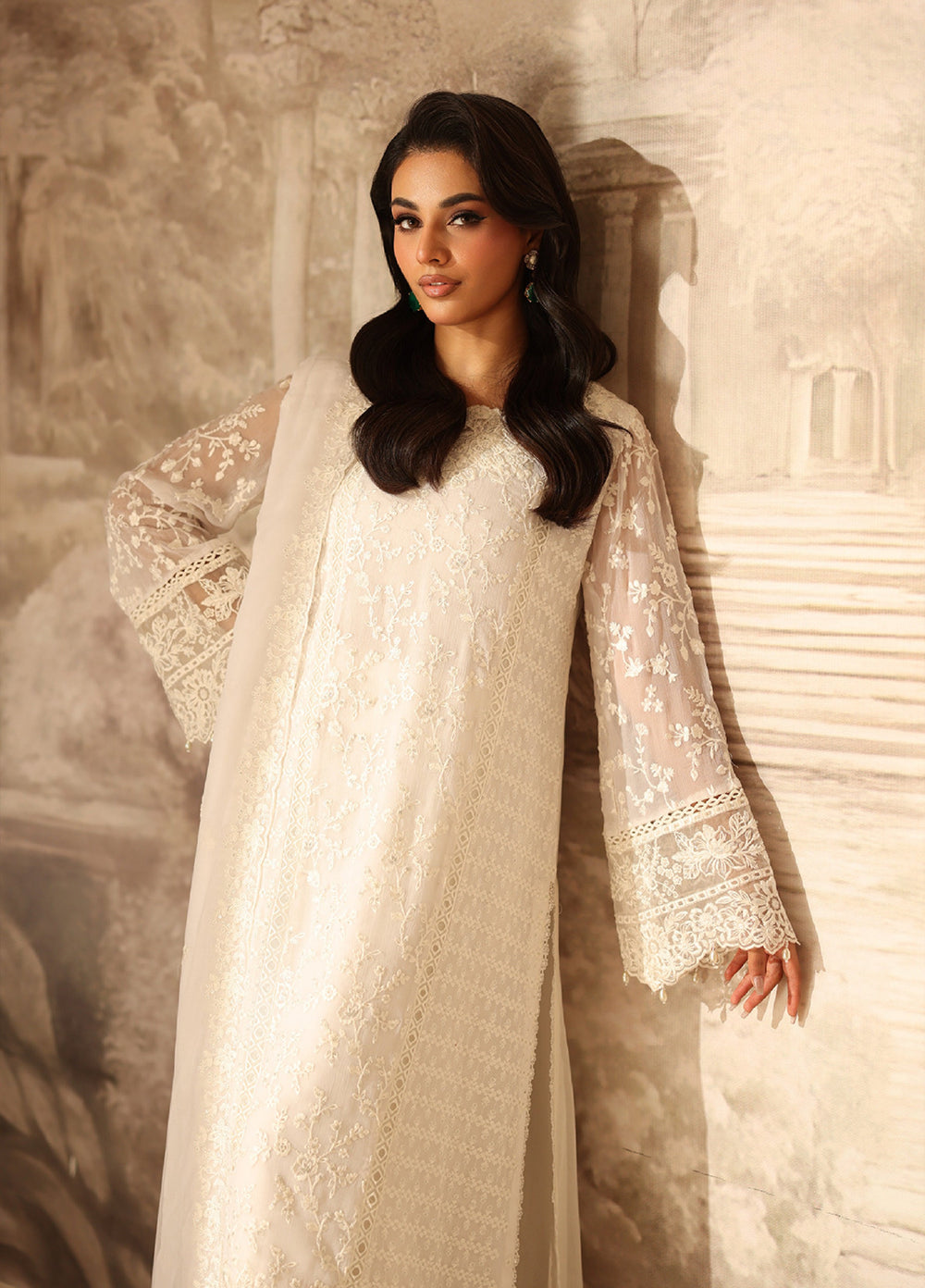 Ensembles by Azure Embroidered Unstitched Chiffon Suits 3 Piece AZU25EU ES-112 Pearl Whisper - Festive Collection