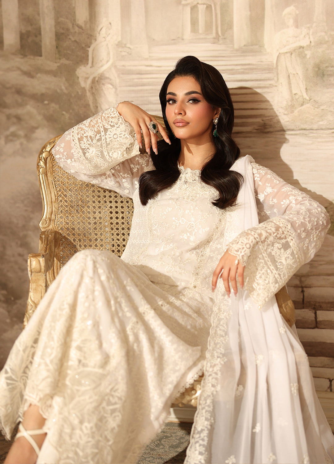 Ensembles by Azure Embroidered Unstitched Chiffon Suits 3 Piece AZU25EU ES-112 Pearl Whisper - Festive Collection