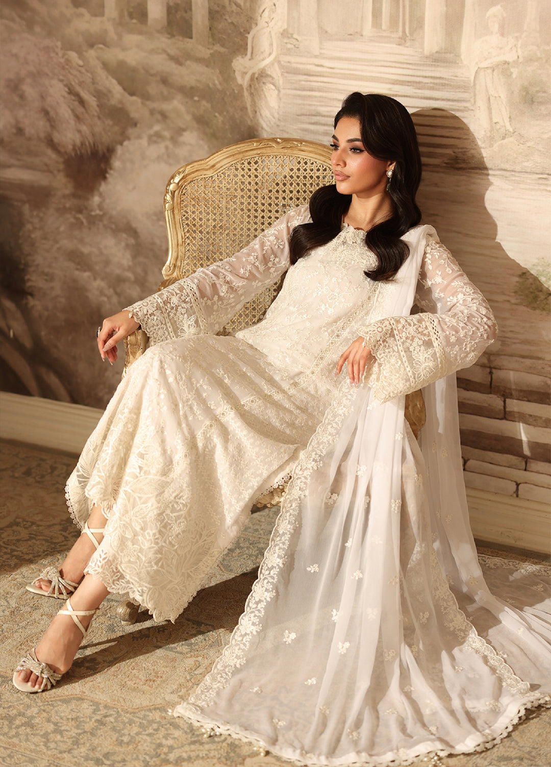 Ensembles by Azure Embroidered Unstitched Chiffon Suits 3 Piece AZU25EU ES-112 Pearl Whisper - Festive Collection