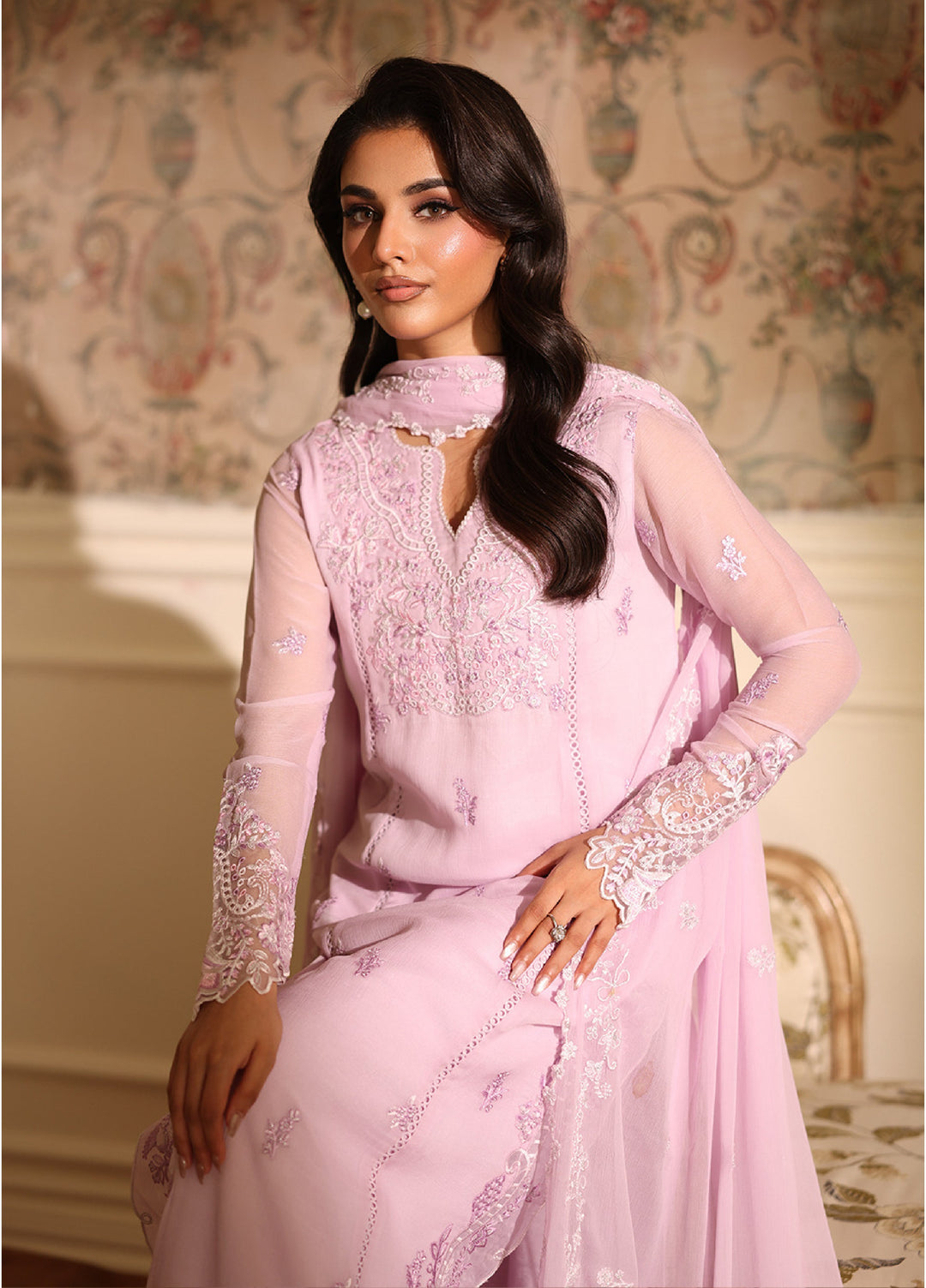Ensembles by Azure Embroidered Unstitched Chiffon Suits 3 Piece AZU25EU ES-114 Orchid Whisper - Festive Collection