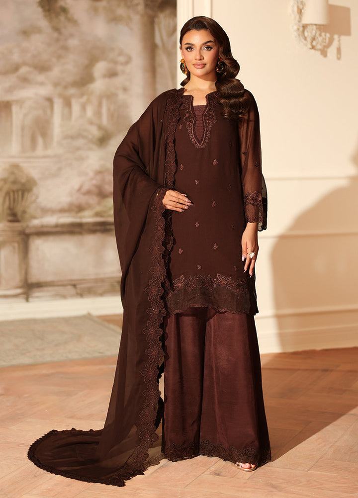 Ensembles by Azure Embroidered Unstitched Chiffon Suits 3 Piece AZU25EU ES-115-1 Cocoa Drape - Festive Collection