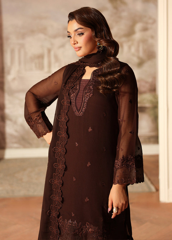 Ensembles by Azure Embroidered Unstitched Chiffon Suits 3 Piece AZU25EU ES-115-1 Cocoa Drape - Festive Collection