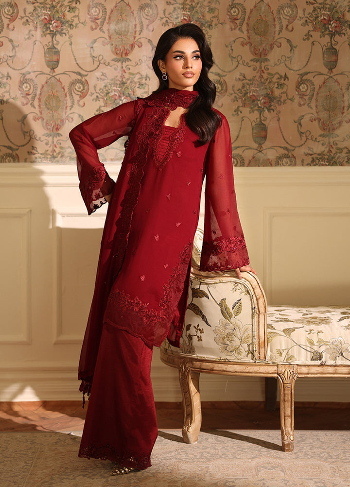 Ensembles by Azure Embroidered Unstitched Chiffon Suits 3 Piece AZU25EU ES-115-2 Cherry Veil - Festive Collection
