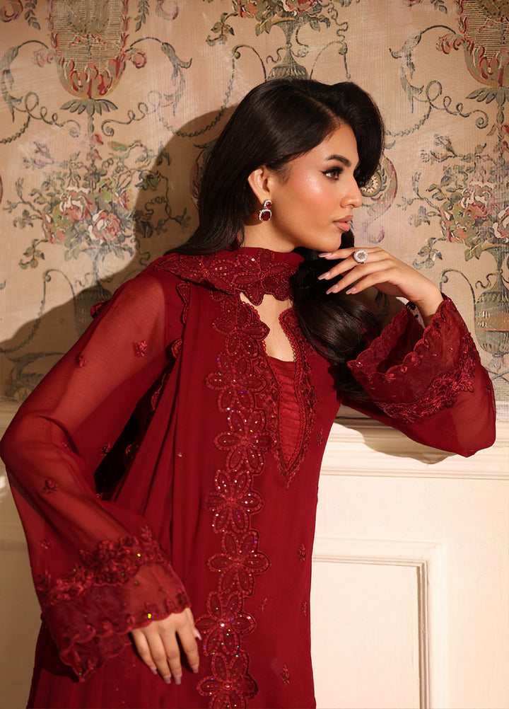 Ensembles by Azure Embroidered Unstitched Chiffon Suits 3 Piece AZU25EU ES-115-2 Cherry Veil - Festive Collection