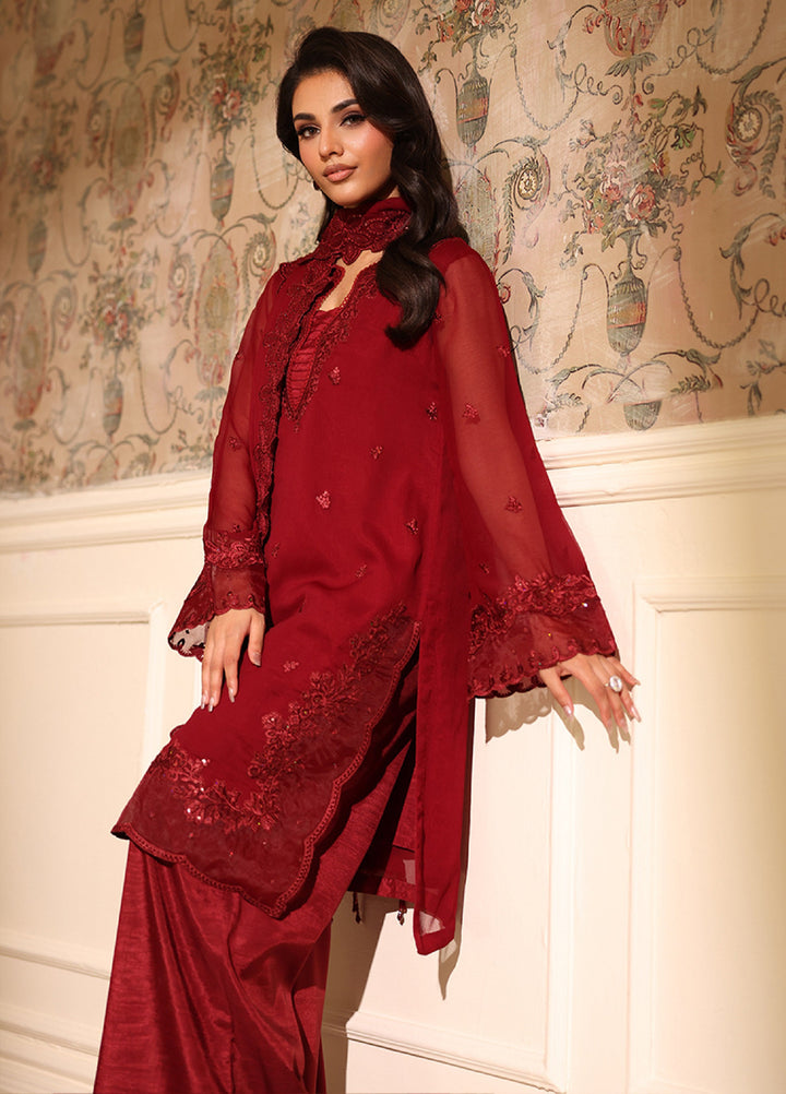 Ensembles by Azure Embroidered Unstitched Chiffon Suits 3 Piece AZU25EU ES-115-2 Cherry Veil - Festive Collection