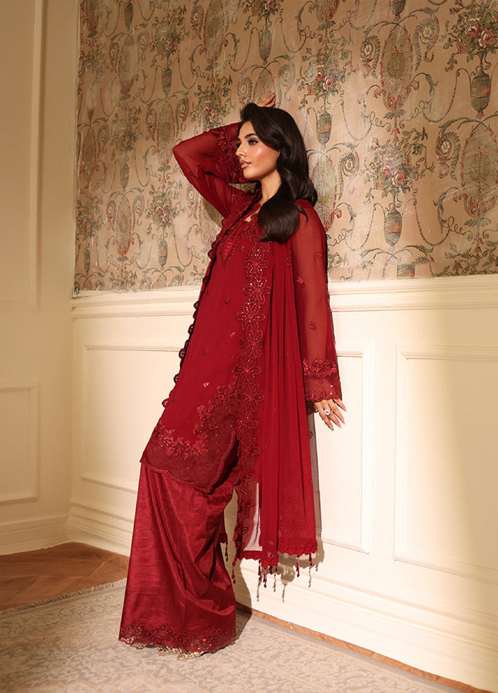 Ensembles by Azure Embroidered Unstitched Chiffon Suits 3 Piece AZU25EU ES-115-2 Cherry Veil - Festive Collection