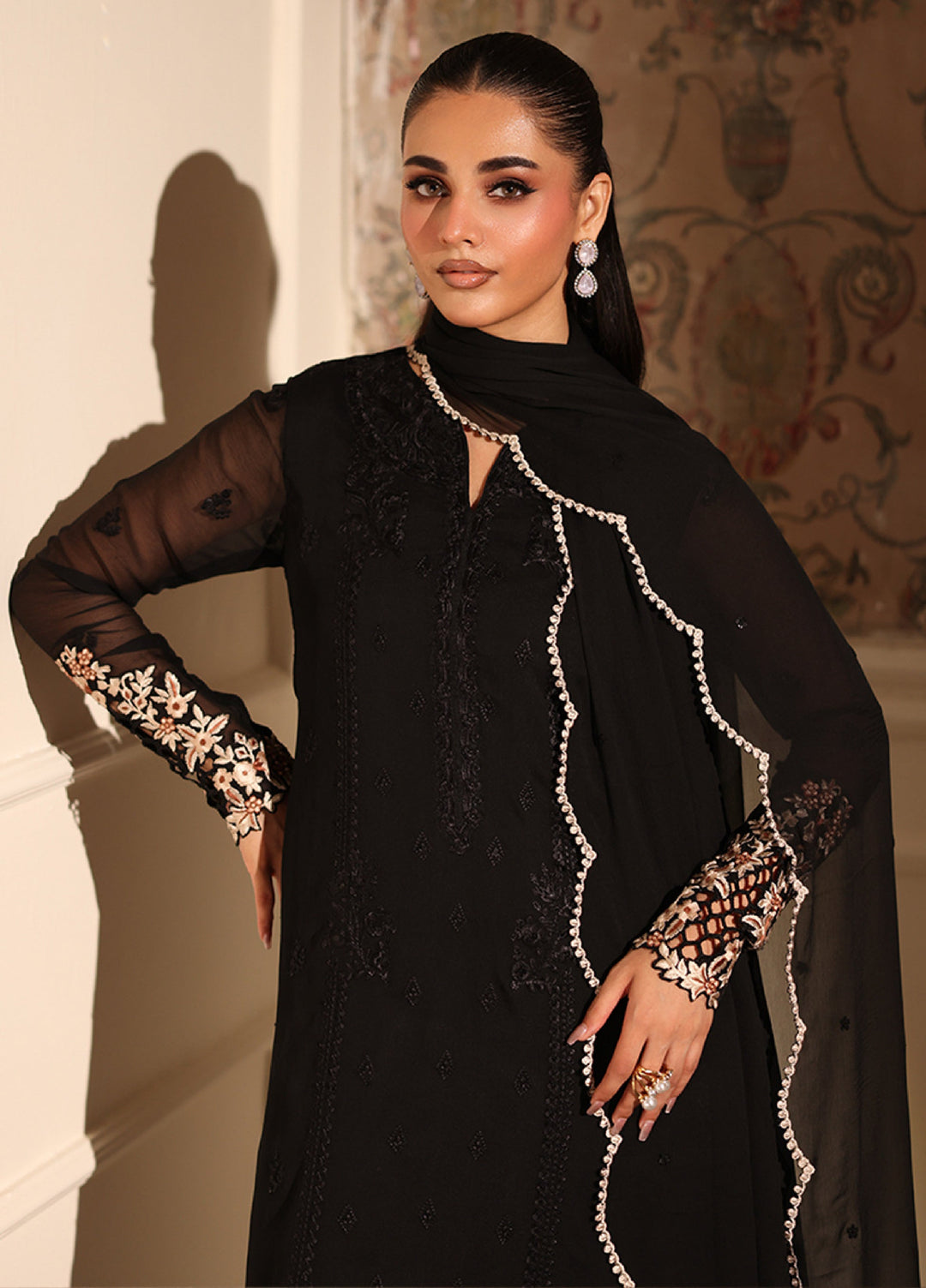 Ensembles by Azure Embroidered Unstitched Chiffon Suits 3 Piece AZU25EU ES-116 Dusken Lace - Festive Collection