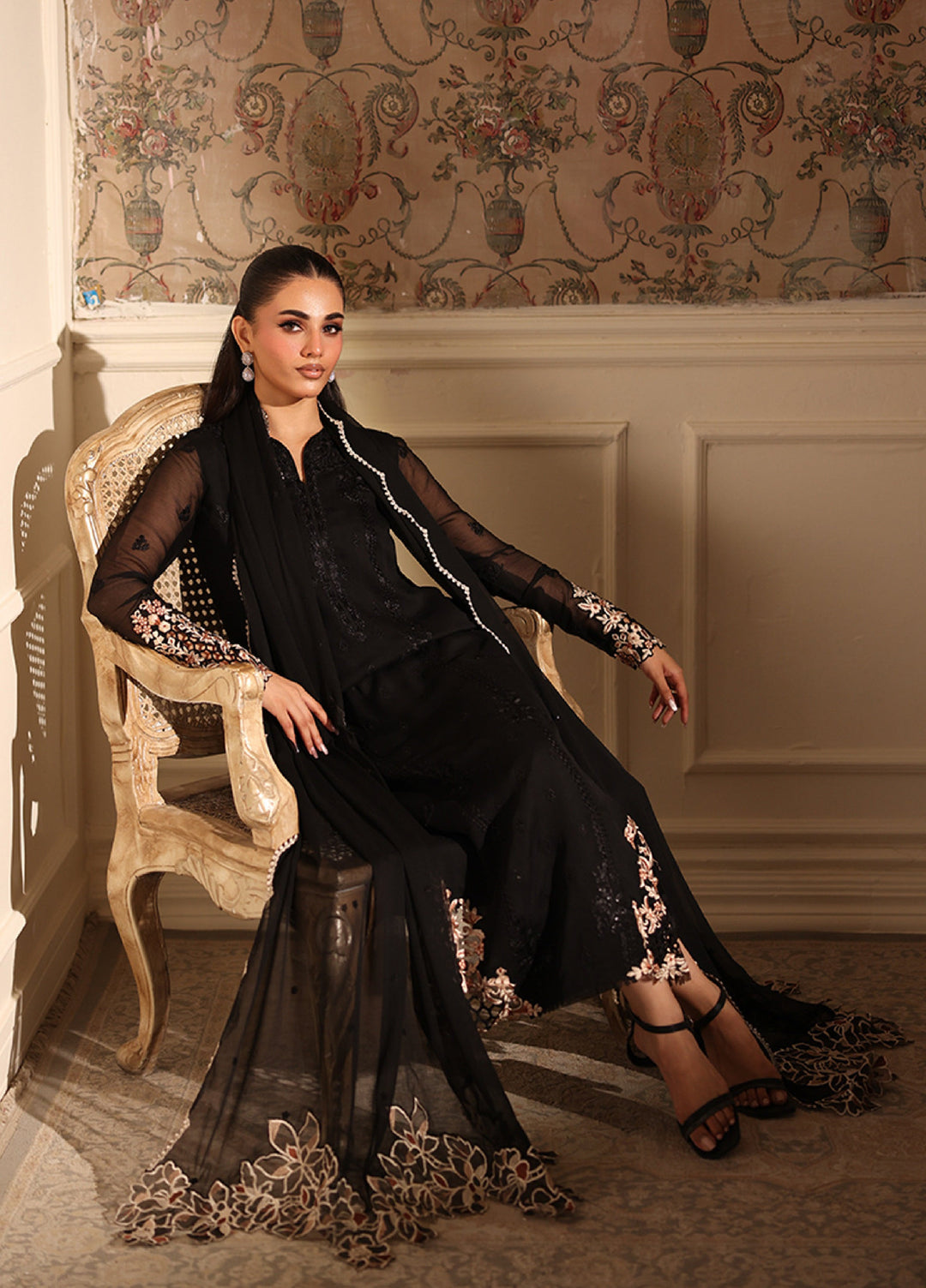 Ensembles by Azure Embroidered Unstitched Chiffon Suits 3 Piece AZU25EU ES-116 Dusken Lace - Festive Collection