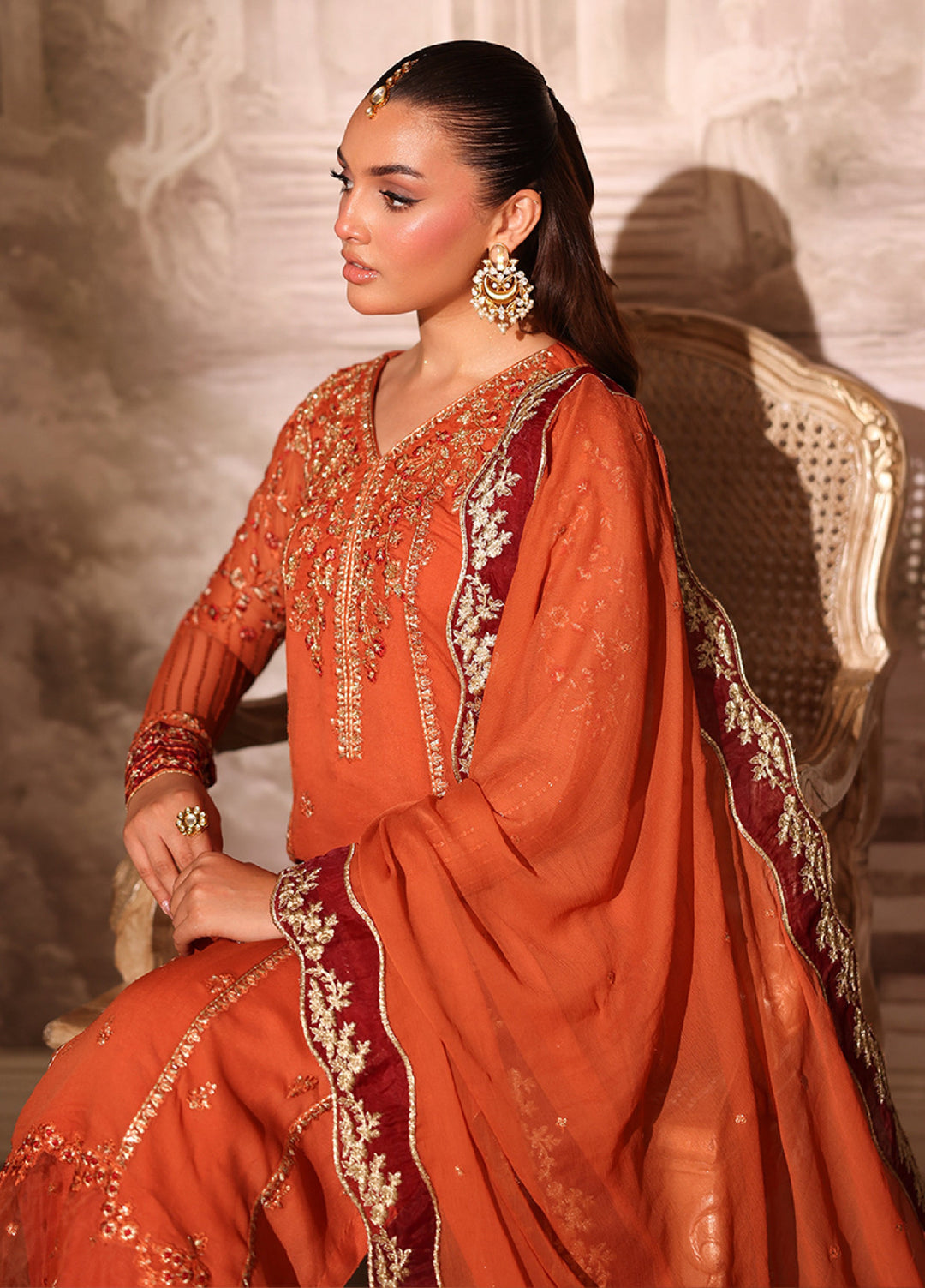 Ensembles by Azure Embroidered Unstitched Chiffon Suits 3 Piece AZU25EU ES-117 Amber Rust - Festive Collection