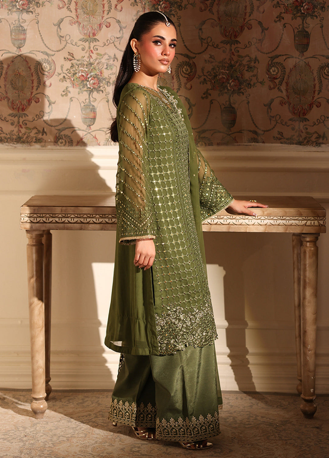 Ensembles by Azure Embroidered Unstitched Chiffon Suits 3 Piece AZU25EU ES-119 Moss Glow - Festive Collection