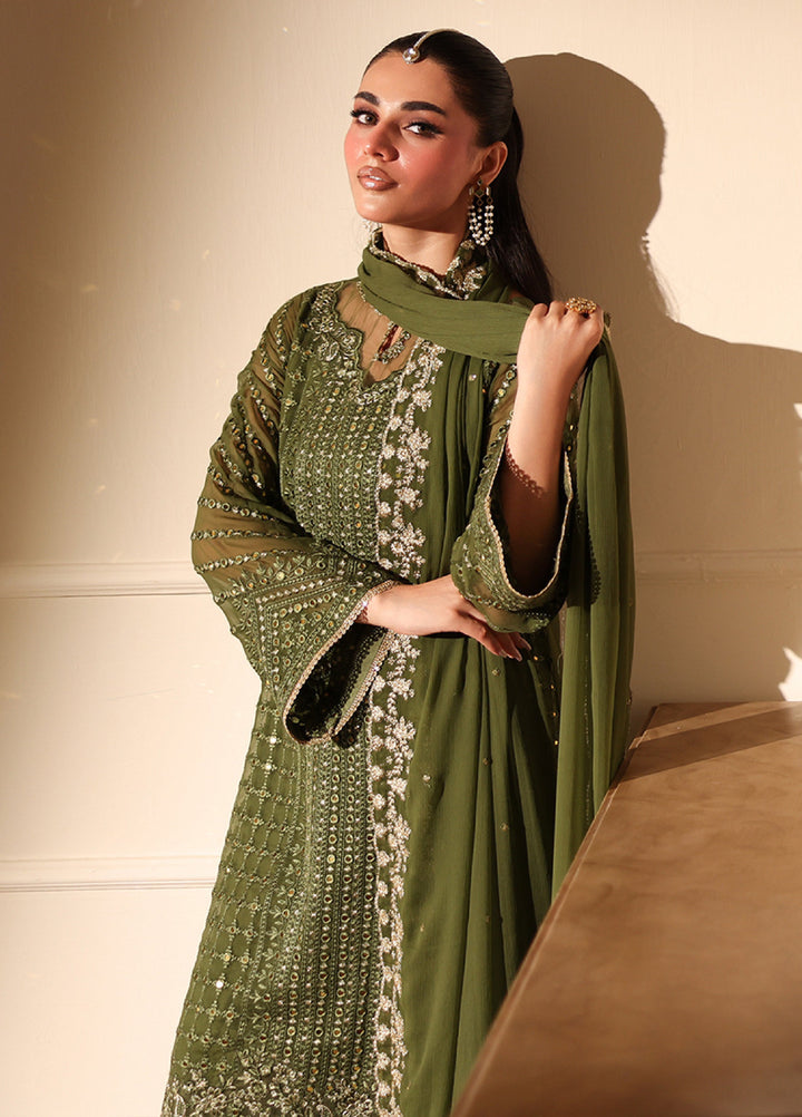 Ensembles by Azure Embroidered Unstitched Chiffon Suits 3 Piece AZU25EU ES-119 Moss Glow - Festive Collection